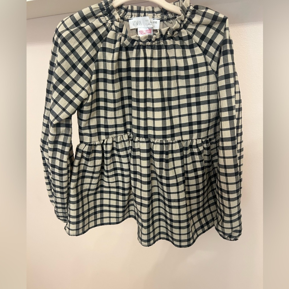 Zara Black and Cream Checkered Top